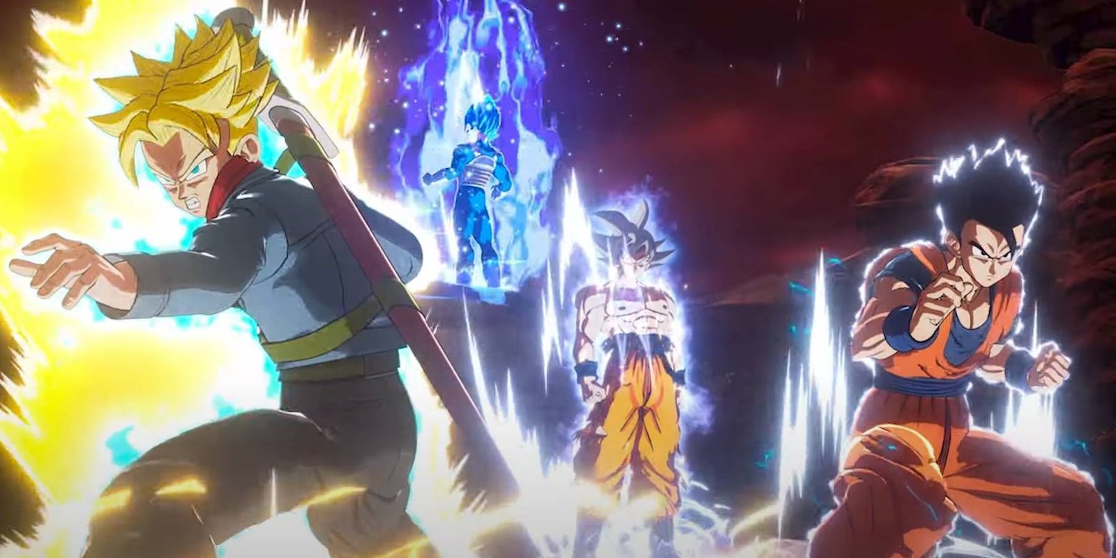 Dragon Ball Sparking Zero Goku, Vegeta, Gohan, and Trunks from opening cinematic