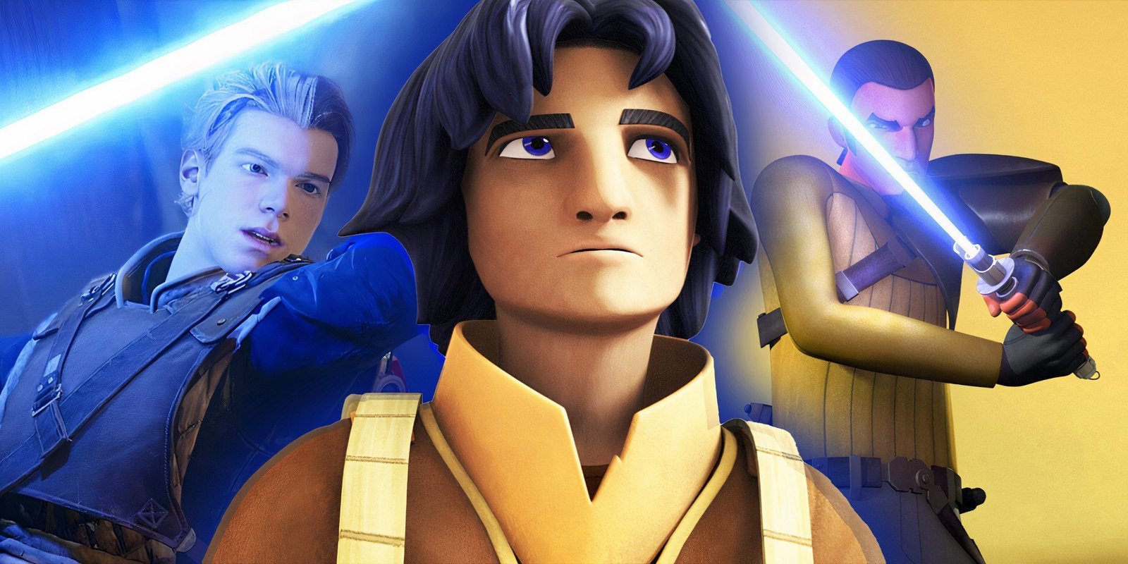 Cal Kestis in Star Wars Jedi: Fallen Order, Ezra Bridger, and Kanan Jarrus in Star Wars Rebels