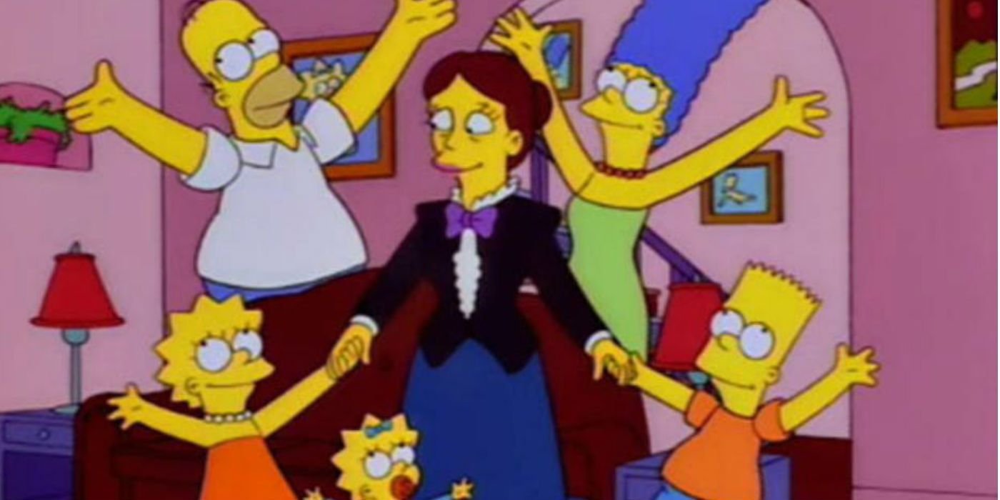 Shary Bobbins with the family surrounding her in The Simpsons