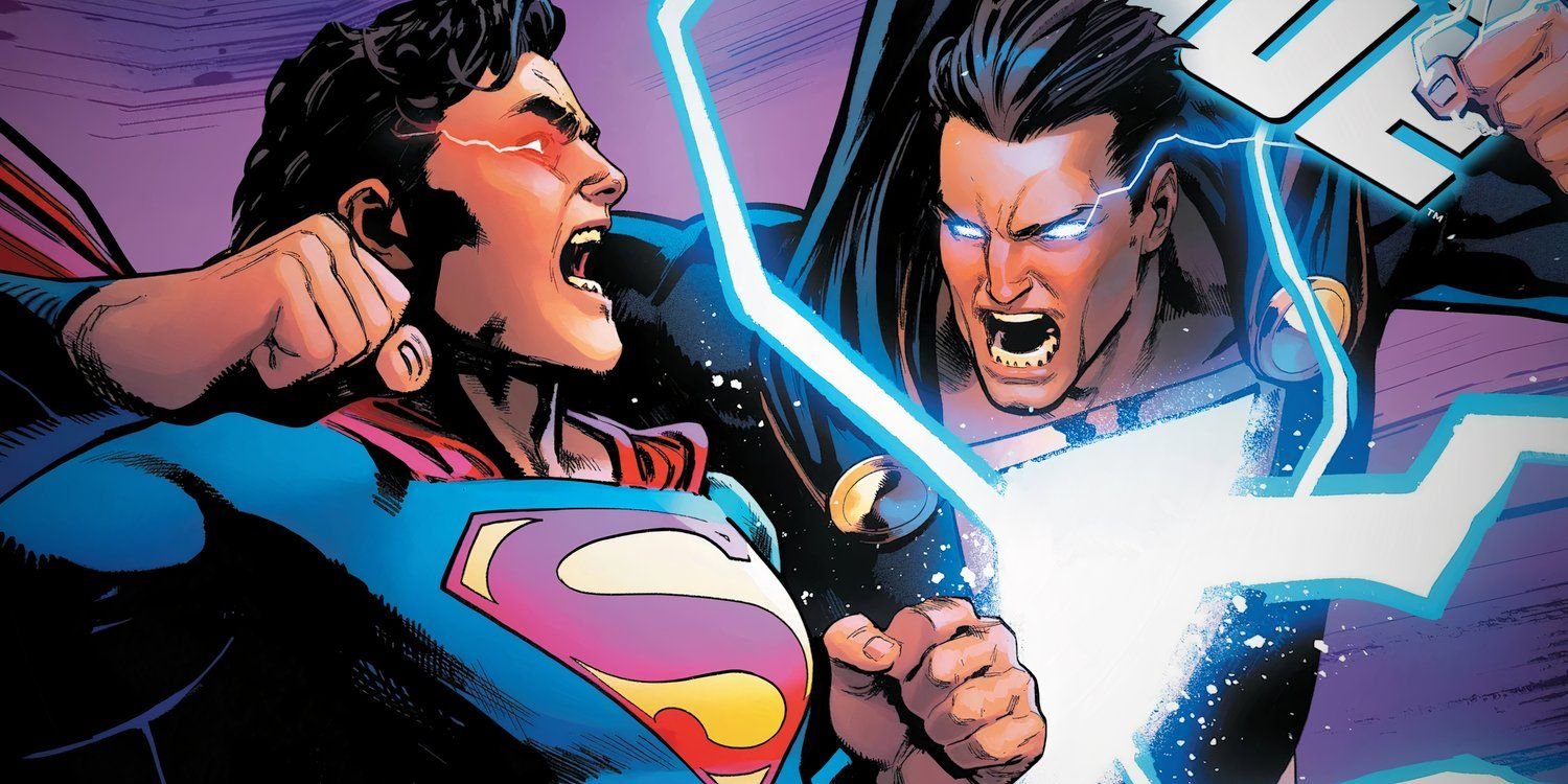 Superman Fighting Electric Black Adam in DC Comic Cover Art