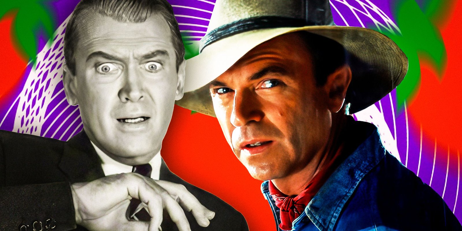 Custom image of James Stewart in Vertigo and Sam Neill in Jurassic Park. 