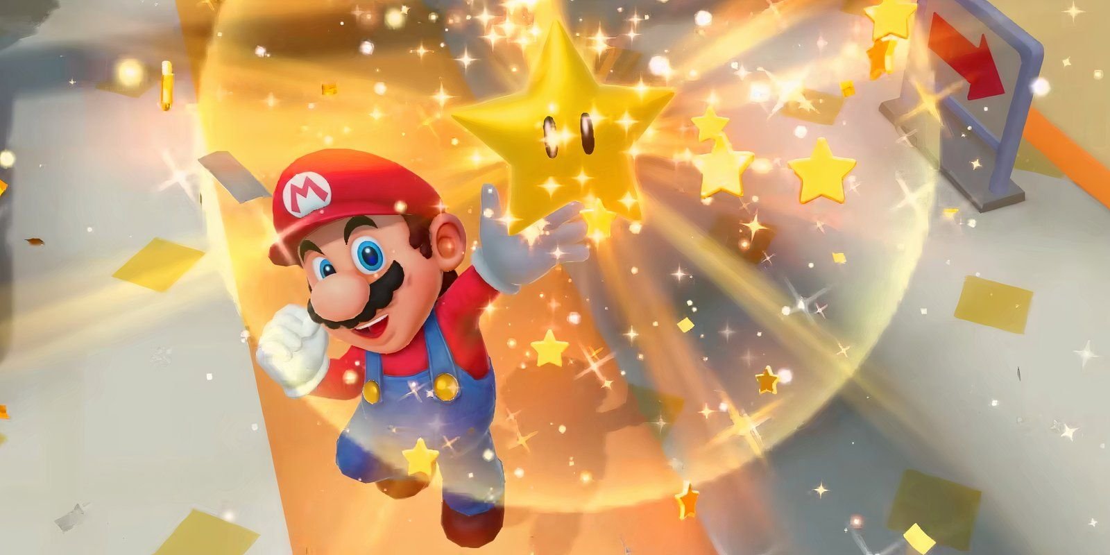 Screenshot from Super Mario Party Jamboree shows Mario jumping into the air while smiling after he Earns a Star.