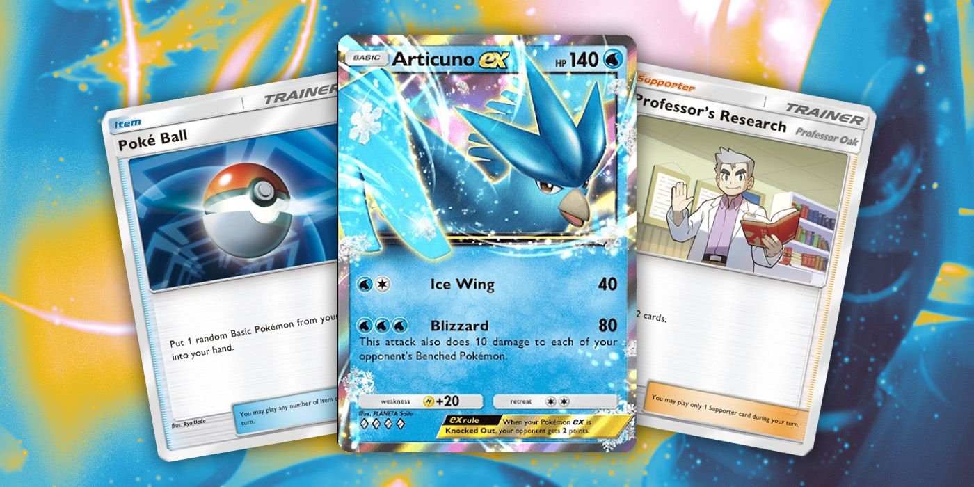 Articuno ex, Pokéball, and Professor's Research from Pokémon TCG Pocket