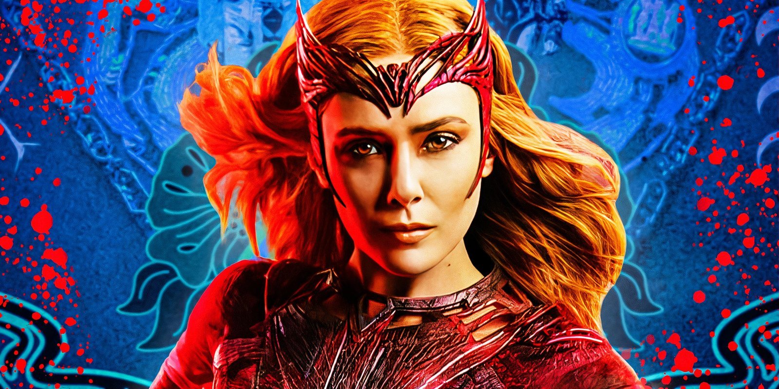 Custom image of Scarlet witch in her full costume on a psychadelic blue background