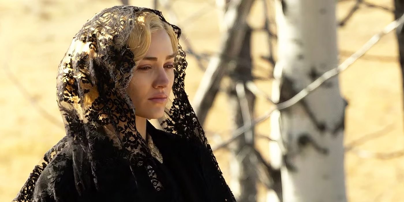 Elizabeth Strafford in 1923 season 2 finale wearing black mourning clothing
